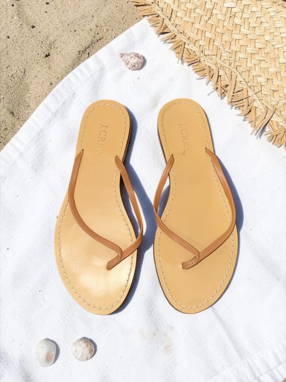 J.Crew Women’s Tan Leather Slim Thong Flip Flop Sandal Size 6